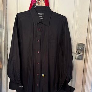 Elegant Black Dress Shirt with Red Buttons